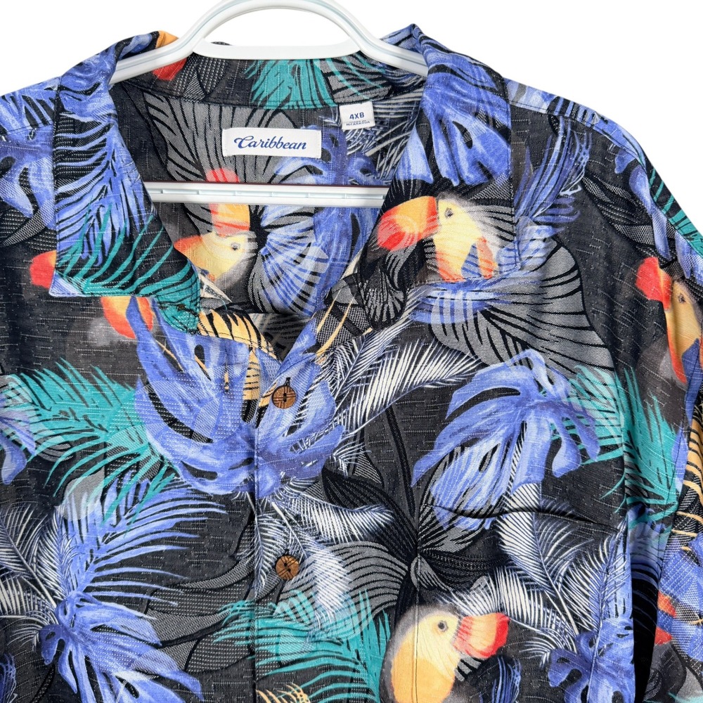 Caribbean Hawaiian Shirt Button Up Wooden Buttons Toucan Tropical Aloha Mens 4XB